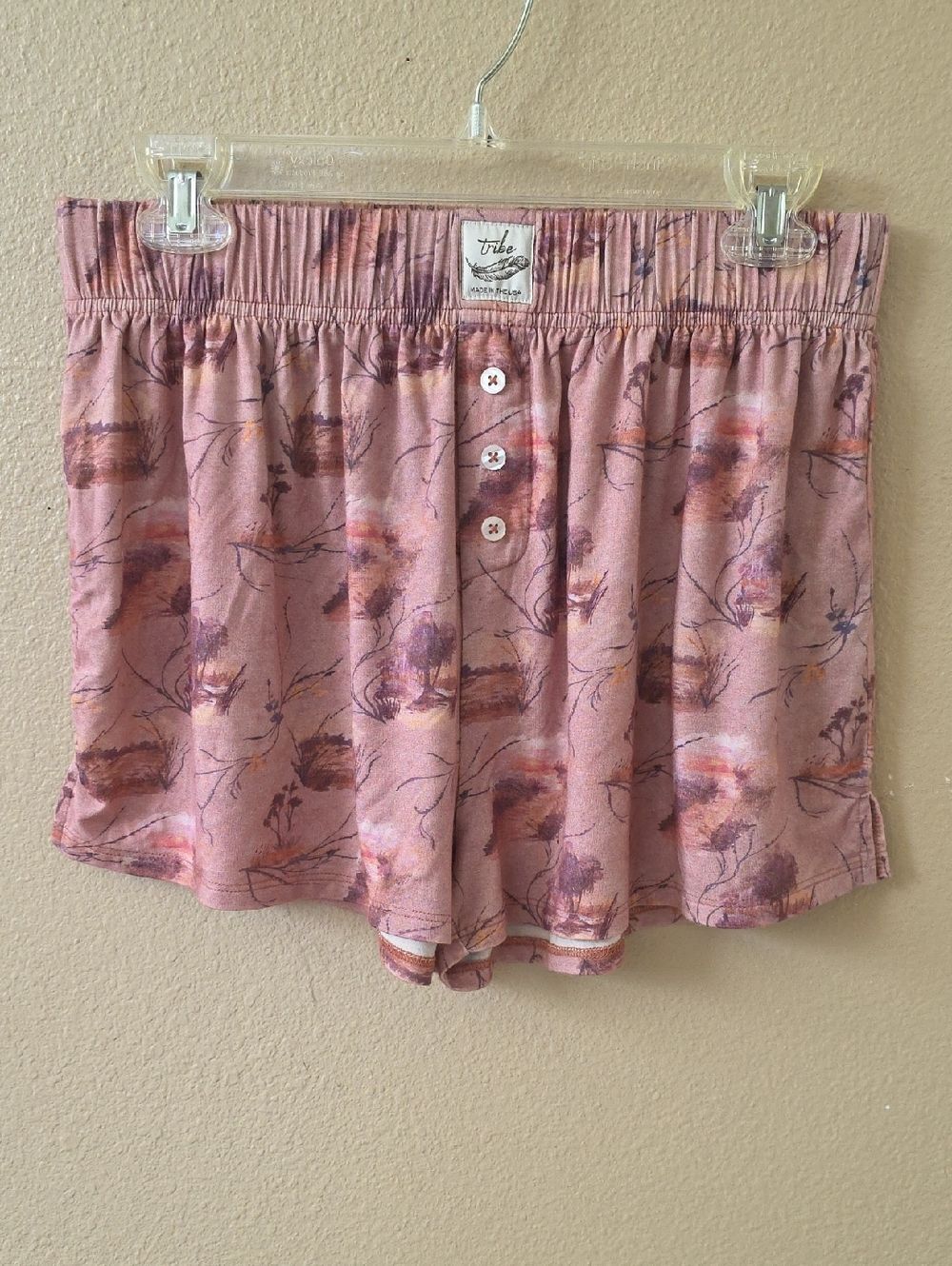 Tribe Womens Pink Leaf Printed Modal Sleep Shorts Lounge Comfy - Size Medium